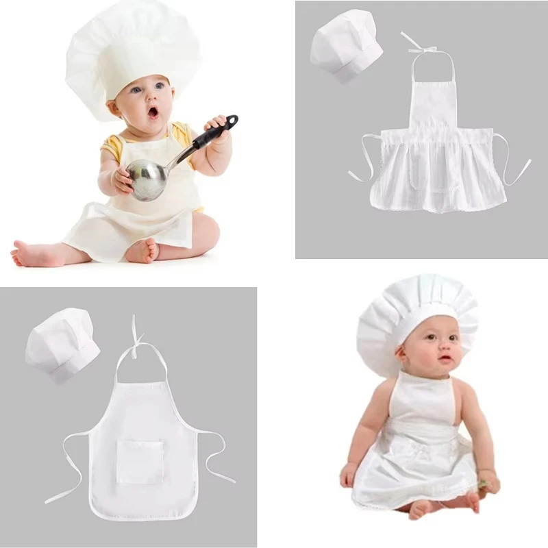 Newborn Baby Chef Costume Photography Props Infant Apron Hat Set Kids Cook Outfit for Boys Girls Photo Shoot Clothes view 4