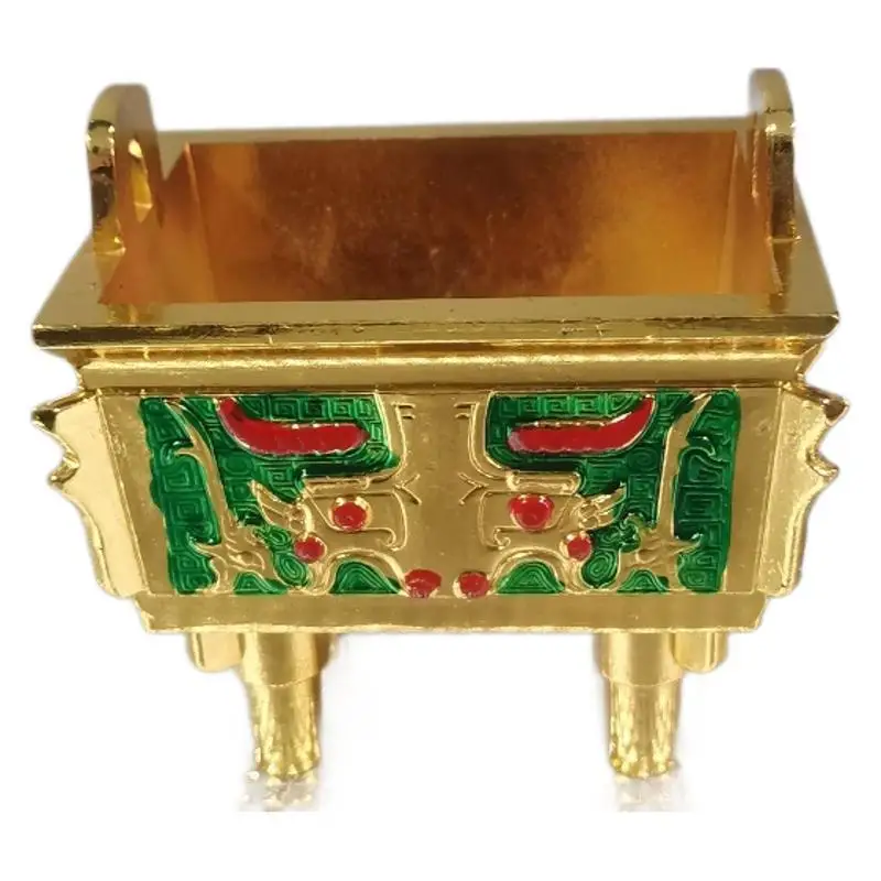 , gilded incense burner, copper ornament, square bronzeware, home decoration cloisonné tripod