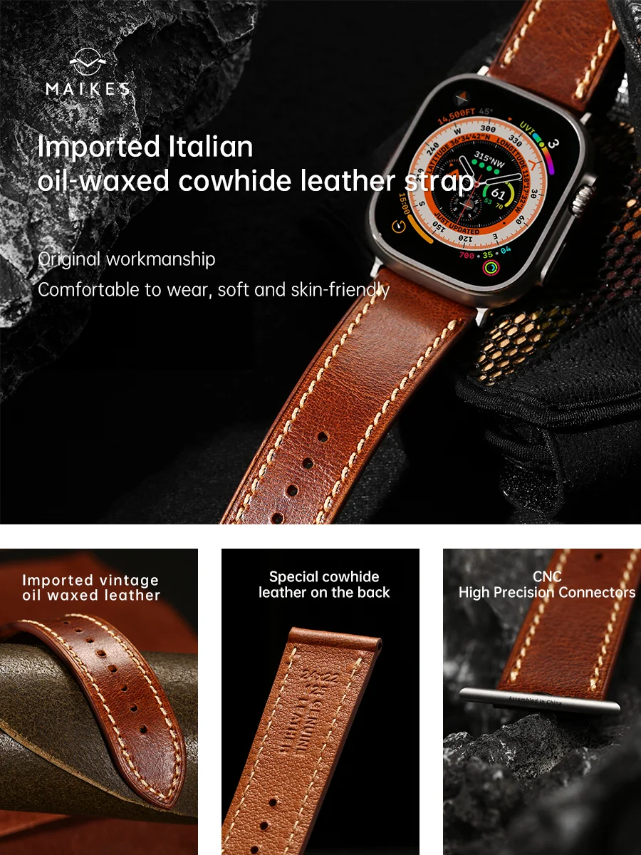 Maikes Handmade Leather Strap For Apple Watch Ultra 49mm 45mm 44mm 41mm 40mm Apple Watch Band Accessories Bracelet Watchbands