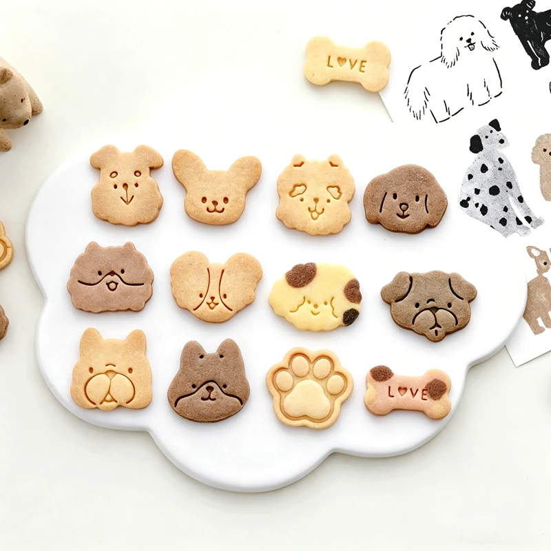 

Animals Dog Series Cookie Cutter Stamp Plastic Cartoon Pressable Biscuit Mold Confectionery Kitchen Baking Pastry Tools