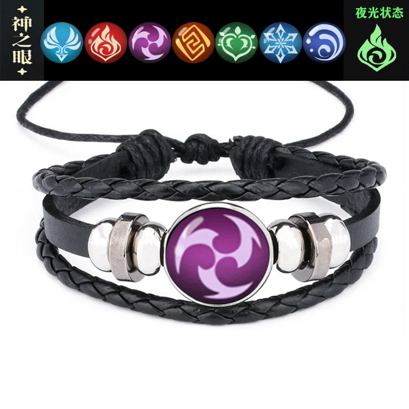 Seven Elements Bracelets Pyro Hydro Anemo Electro Dengro Cyro Geo Colorful Vision  Impact Luminous Wristband Men Jewelry