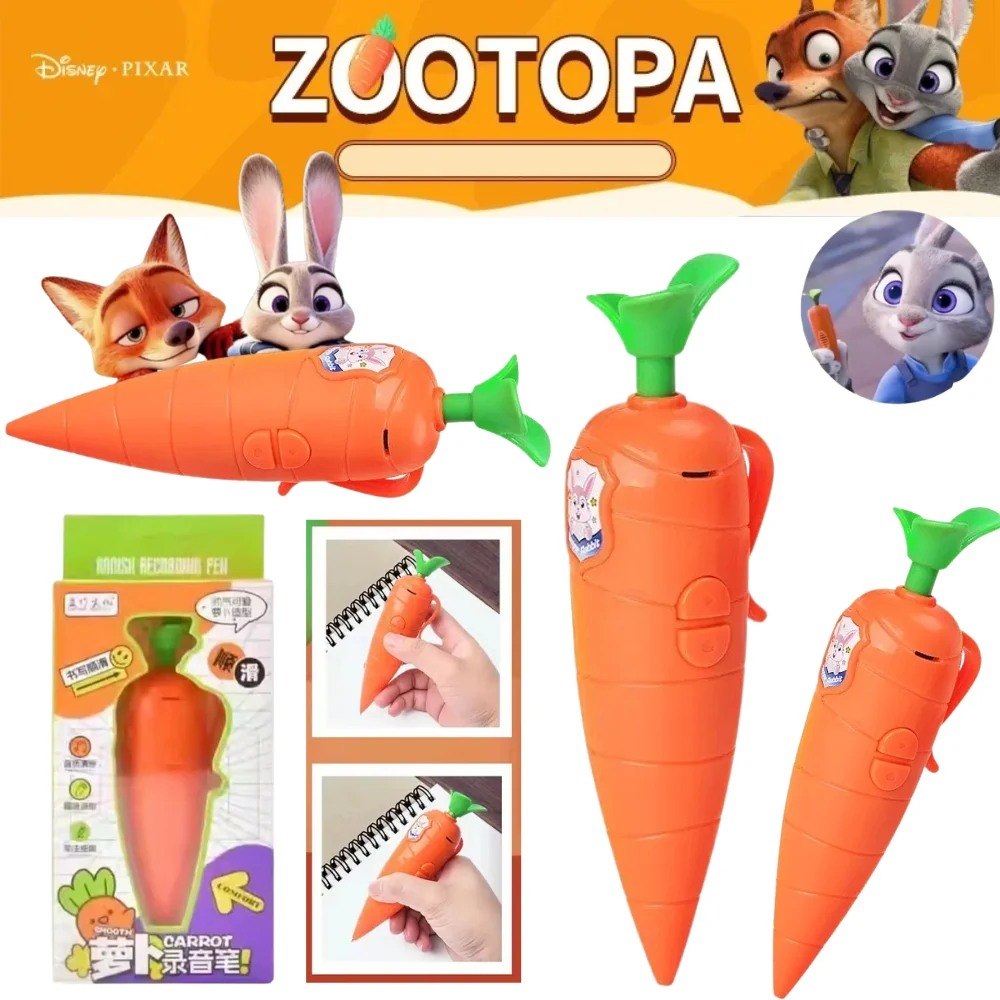 NEW Disney Zootopia Judy Carrot-Shaped 2-in-1 Voice Recorder Ballpoint Pen 60Sencond Recording Function Stationery Ballpoint Pen
