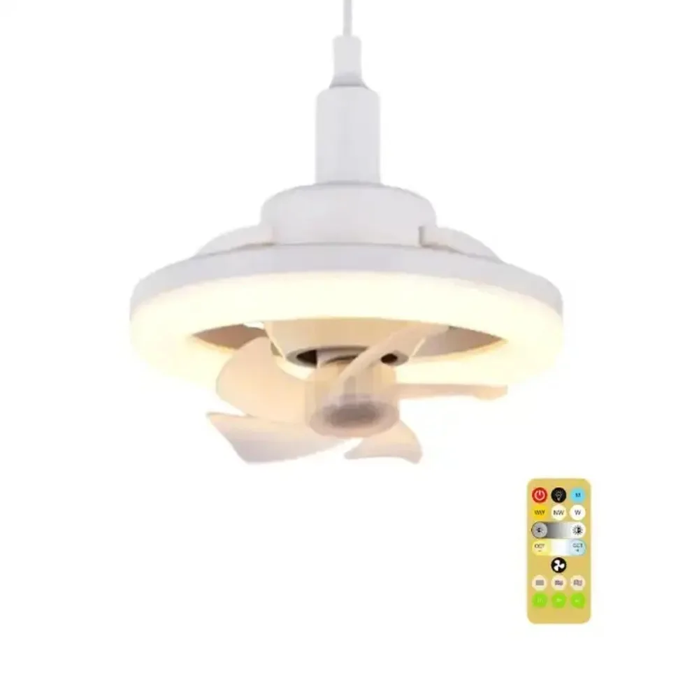 

New Minimalist Remote Control Electric Fan Light E27 Screw Mouth Three Color Household 360 Rotation Led Fan Light