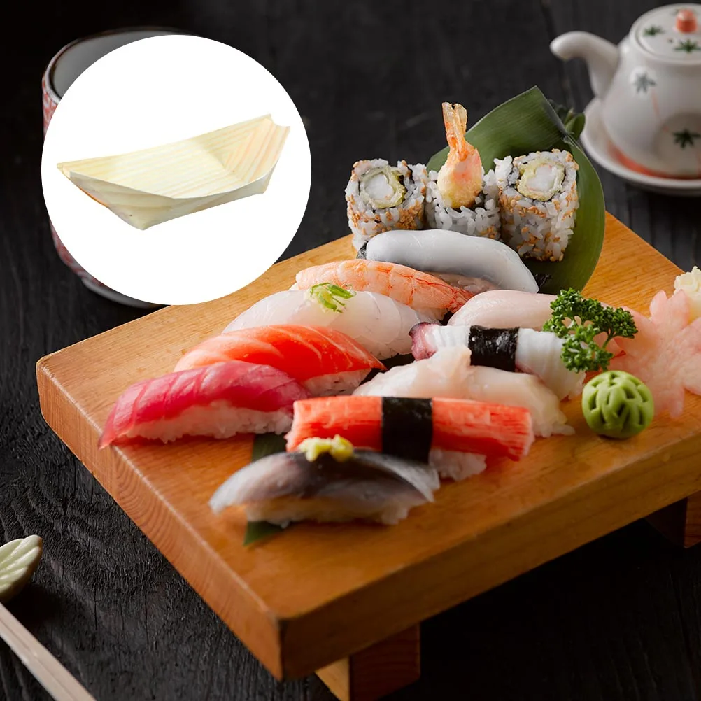 

50 Pcs Sushi Kayak Boat Wood Serving Snack Boats Food Display for Party Miniature Tray