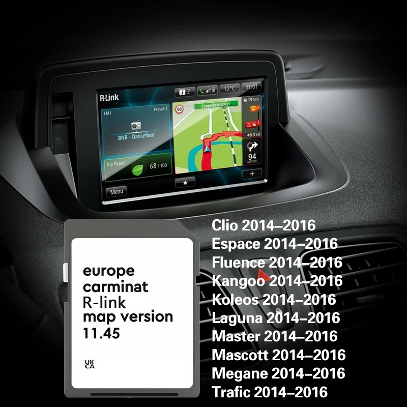 Karta SD 16GB z mapami Europy (Wielka Brytania) do Renault Megane Laguna Kangoo Carminat R-Link 11.45, nawigacja GPS, aktualizacja do 2025 roku.
