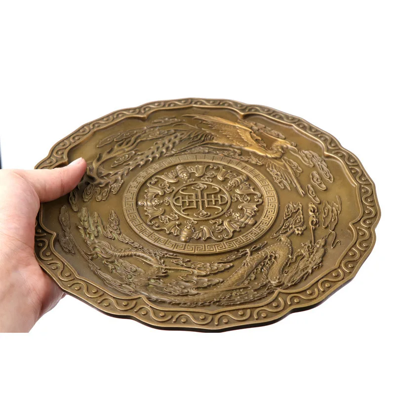 Inkstone, Five Blessings Dragon And Phoenix Copper Fruit Plate, Craft, Decorative Gift Manufacturer