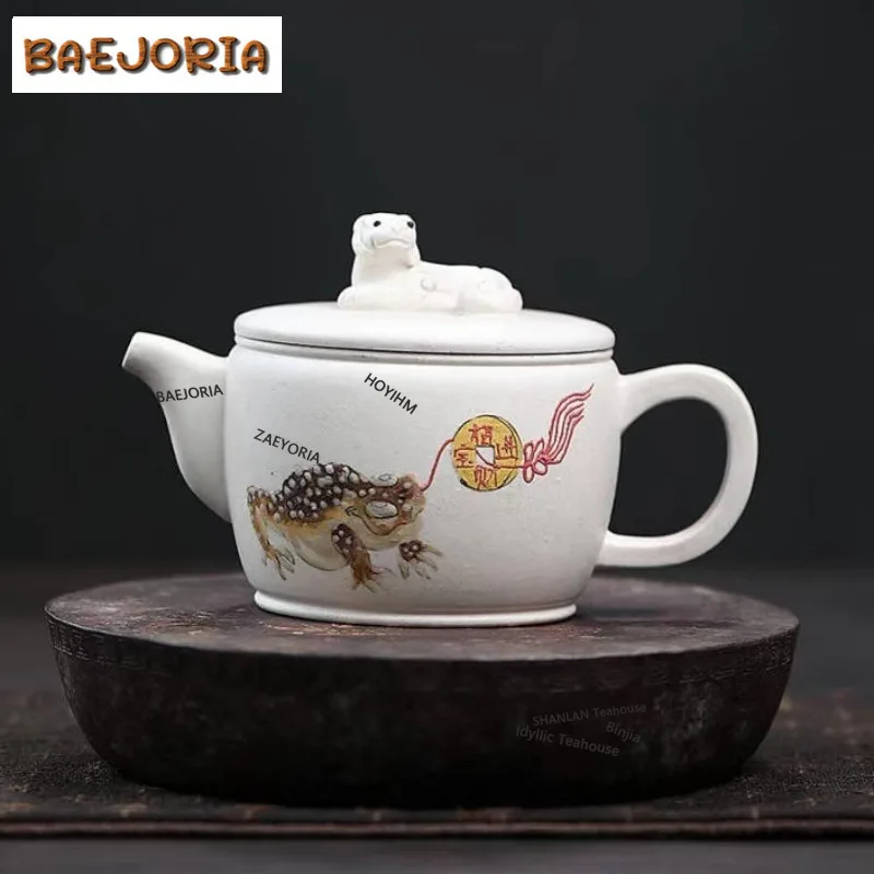 BAEJORIA 180ml Yixing Purple Clay Teapots Handmade Golden Toad Large Caliber Pot Raw Ore White Jade Segment Mud Kettle Zisha Tea