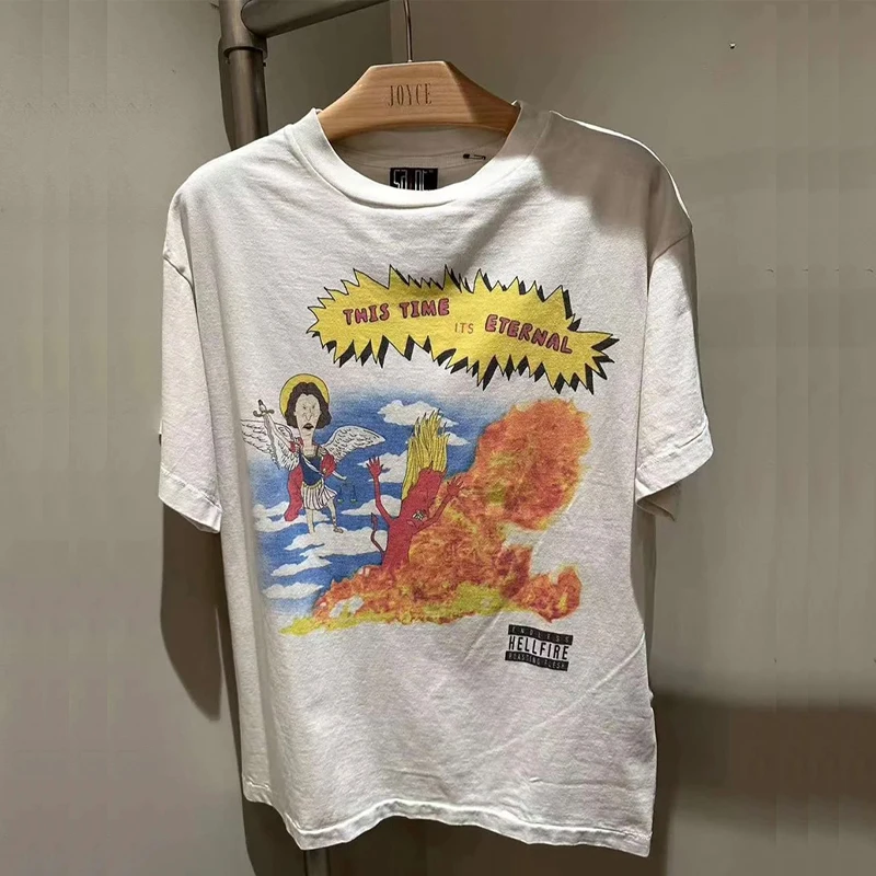 New Saint T Shirt Men Woman Wash O-Neck Casual Loose Cartoon Character Printing Summer Chaopai Top Tees