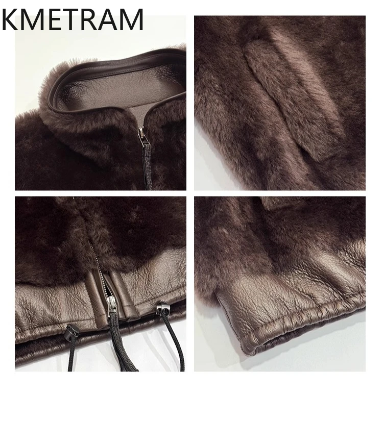 KMETRAM 100% ميرينو معطف فرو من صوف الغنم امرأة الوقوف طوق سترة الفراء الحقيقي الخريف والشتاء ملابس كاجوال 2025 شبابا نسائية