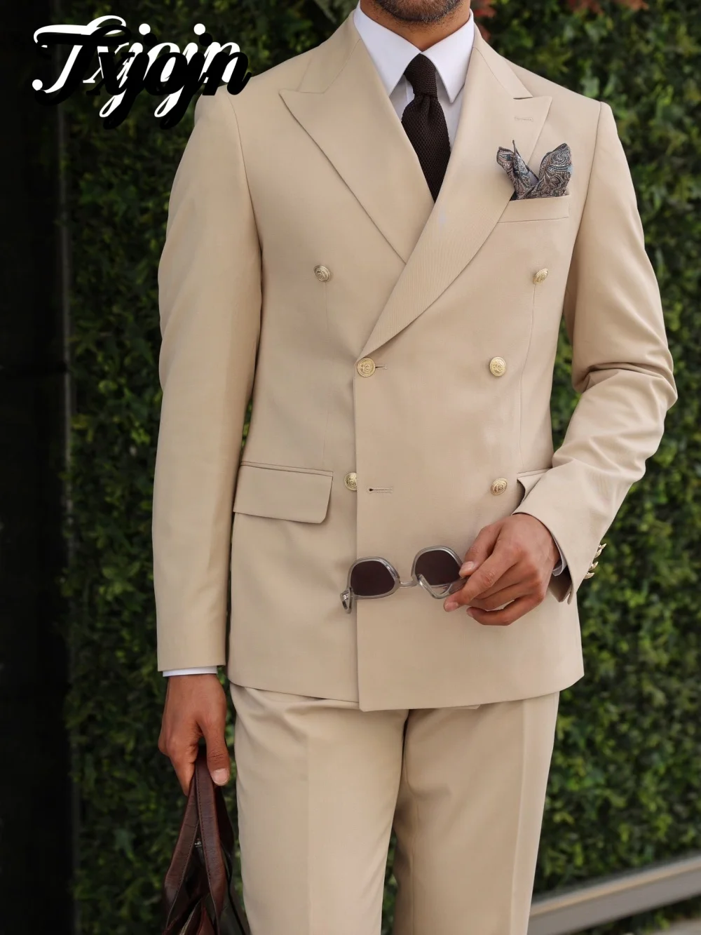 

Charming Double-breasted Men Suit Set 2PCS 2025 Handsome Peak Lapel Men Suit For Best Man Formal Performance Suit Trajes For Hom