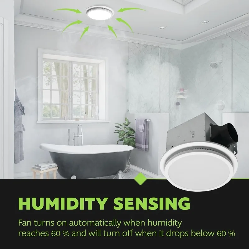7130-20-BT مروحة حمام بمستشعر للرطوبة مع ضوء LED متغير اللون ومكبر صوت بلوتوث 110 CFM 1.5 Sones 3 Temper