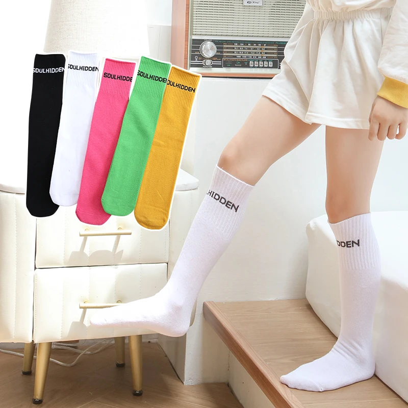 

3-12Y Baby Girls High Knee Socks Letter embroidery long Over Knee Socks for children kids cotton keep warmer Princess stockings