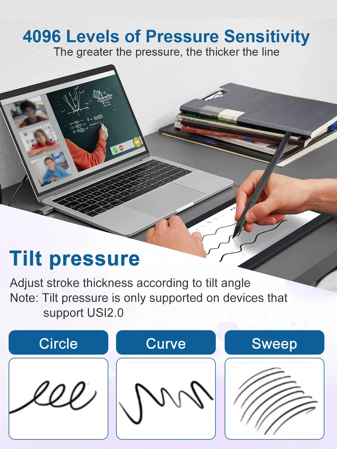 قلم USI 2.0 لينوفو HP ASUS Acer Chromebook للكمبيوتر المحمول اللوحي القابل لإعادة الشحن قلم رصاص راحة اليد 4096 ضغط #5