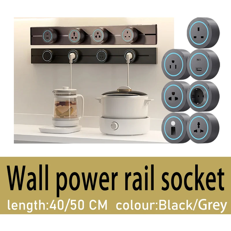 

Rail Track Socket UK EU US Standard Round Romovable Adapter Socket Home Kitchen Meeting Wall Mounted Electrical Outlet With Usb