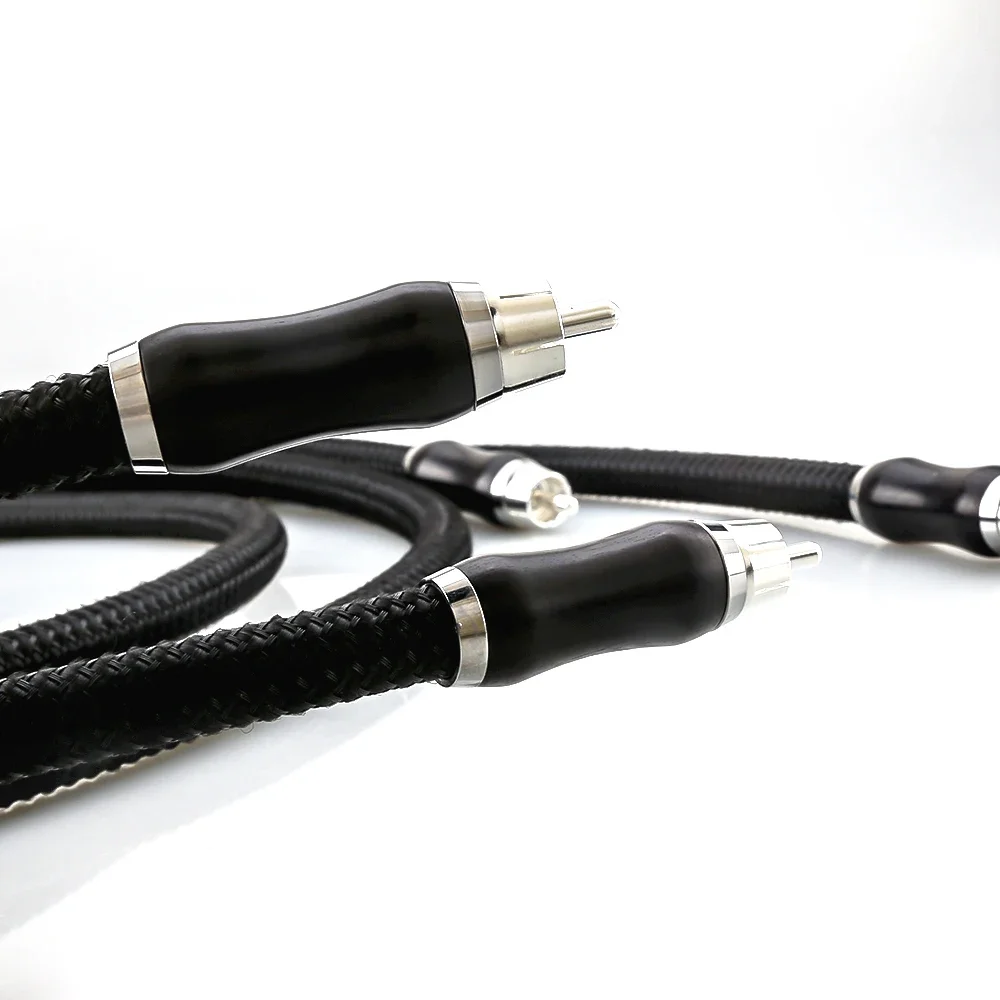 Hi-end 6N Pure Silver RCA Cable HiFi Audio Interconnect Line Plated Plug Silver plated ebony sandalwood RCA Rosewood