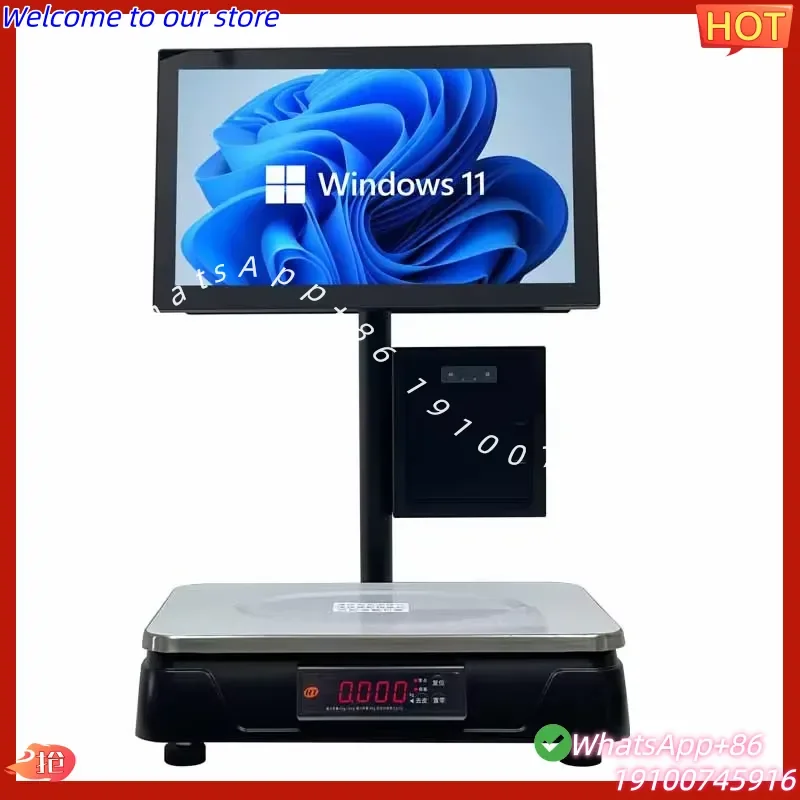 2026Hot 15.6 Inch 15/30kg Touch Screen Pc Based Scale AI Pos Label Printing Scale Self Service Supermarket Weighing Scale