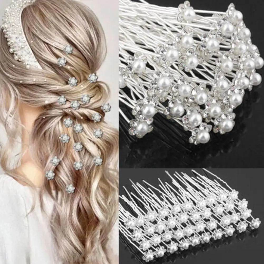 20PCS Pearl Rhinestones Hairpin Hair Vine White Flower Comb Charm Hair Wedding Headdress Headwear Jewelry Retro Bridal Head Q6R2