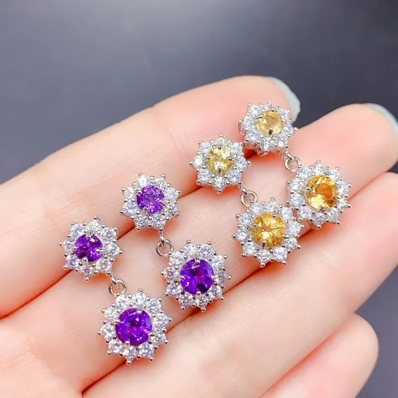 

Fancy Pure 925 Silver Crystal Earrings 4mm and 5mm Natural Amethyst Citrine Earrings 18K Gold Plated Citrine Amethyst Jewelry