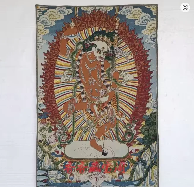 Tibetan Simhamukha Dakini Thangka Embroidery Painting Buddhist Protector Deity Tapestry Home Decor