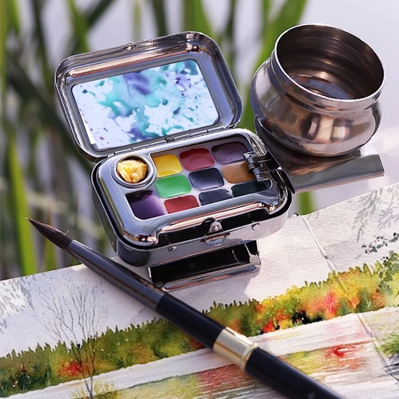Travel Watercolour Paint Set Mini Portable Paint Box Watercolour Paint Dispenser Set Washing Pot Drawing Book Water Pen