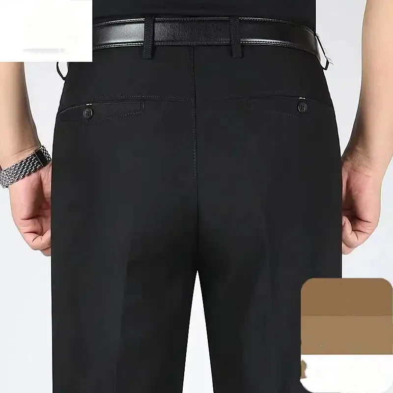 

Осенне-зимние толстые повседневные брюки для мужчин среднего возраста, толстые повседневные брюки на весну и осень, свободные прямые брюки без железа