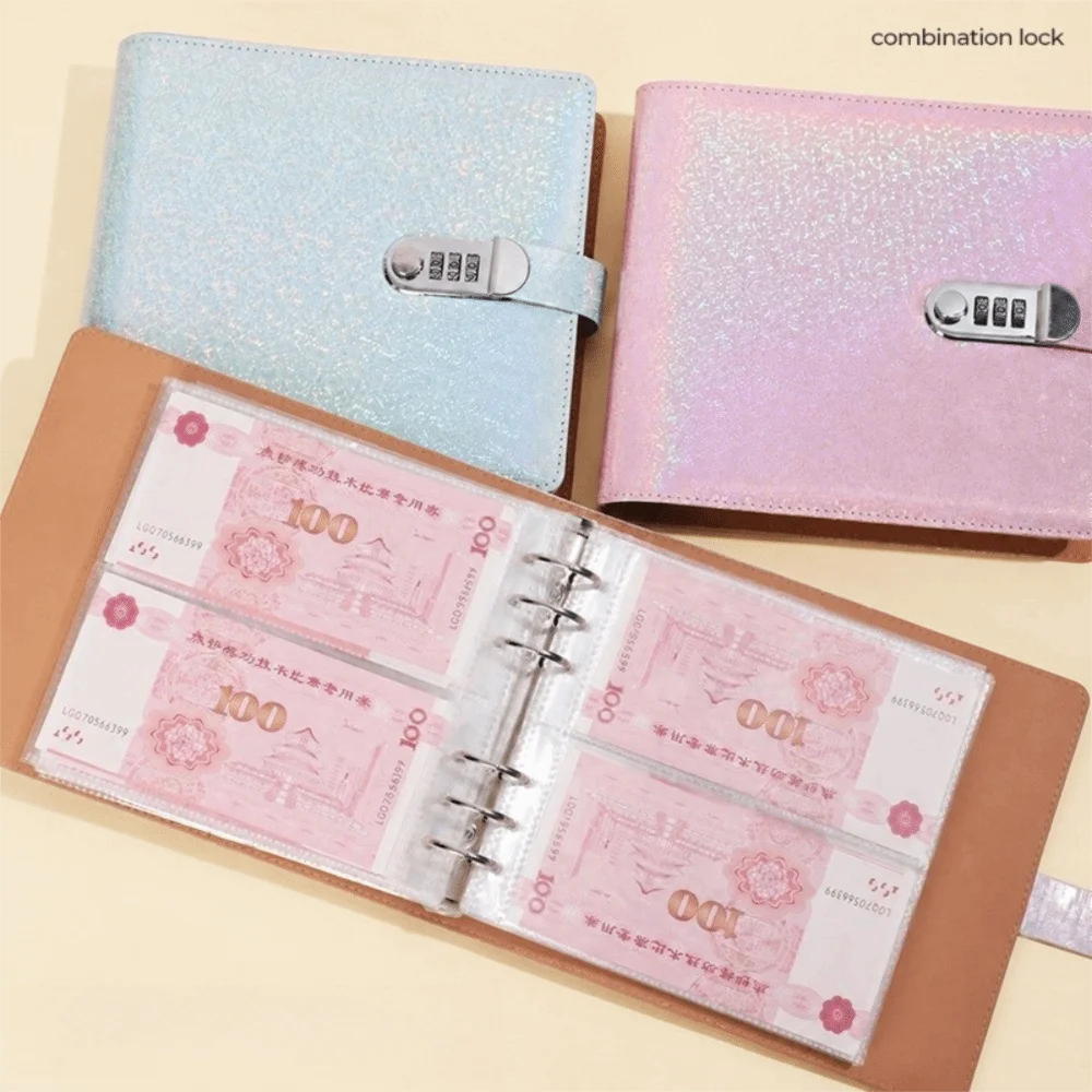 Password Lock Money Saving Binder Loose Leaf Large Capacity Banknote Collection Album Glitter Cash Storage Book For Collectors
