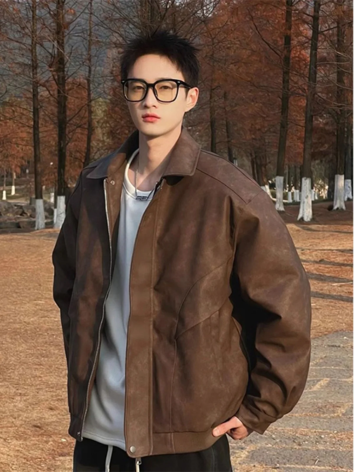 

Коричневая кожаная куртка Cé Brown для мужчин, в американском ретро-стиле, с воротником, бейсбольный жилет, модный брендовый мотоциклетный рабочий жилет