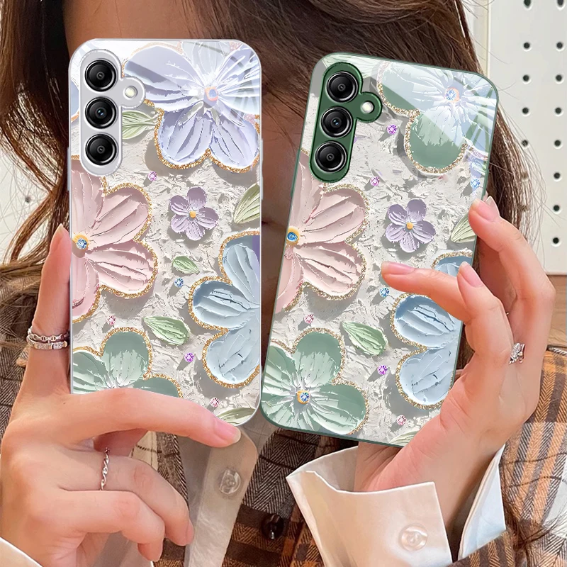 

Oil Painting Flowers For Samsung Galaxy A14 4G 20 30 52 20S 21S 22 A32 33 34 42 50 51 53 54 70 71 72 73 5G Glass Phone Case