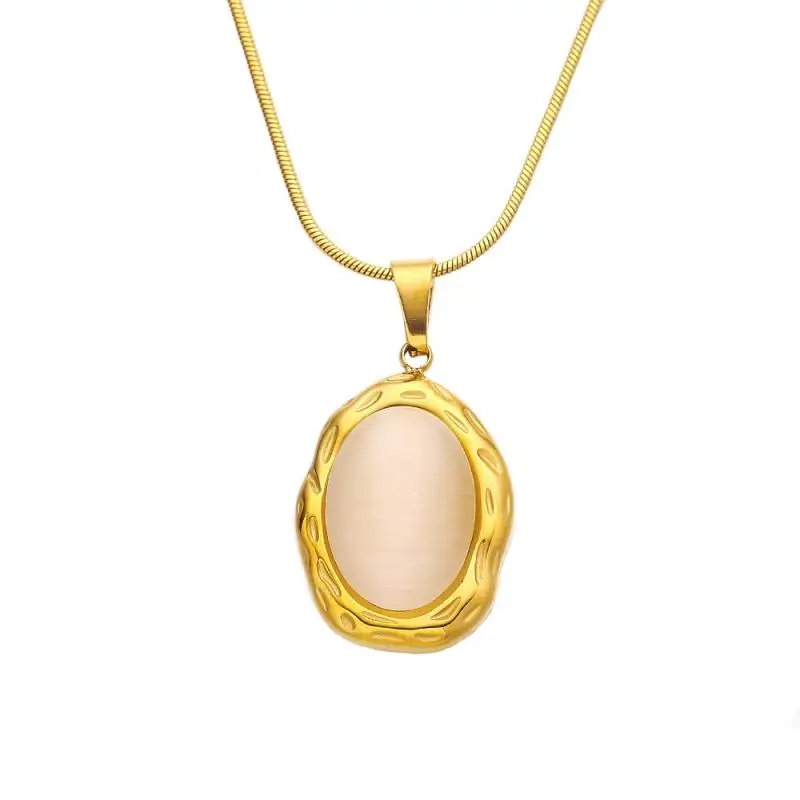 التيتانيوم الصلب البيضاوي الشكل الأبيض القط العين أوبال حجر قلادة قلادة الأزياء والمجوهرات هدية