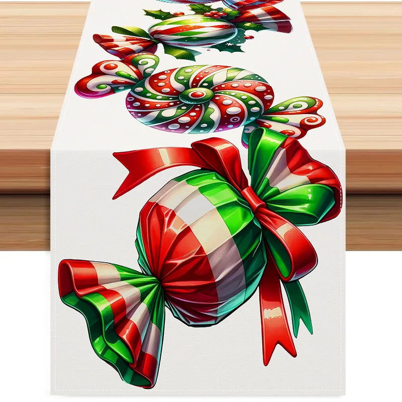 2025 Linen Christmas Candy Table Runner Xmas Dining Tablecloth Cover Navidad Noel New Year Christmas Home Room Party Decoration