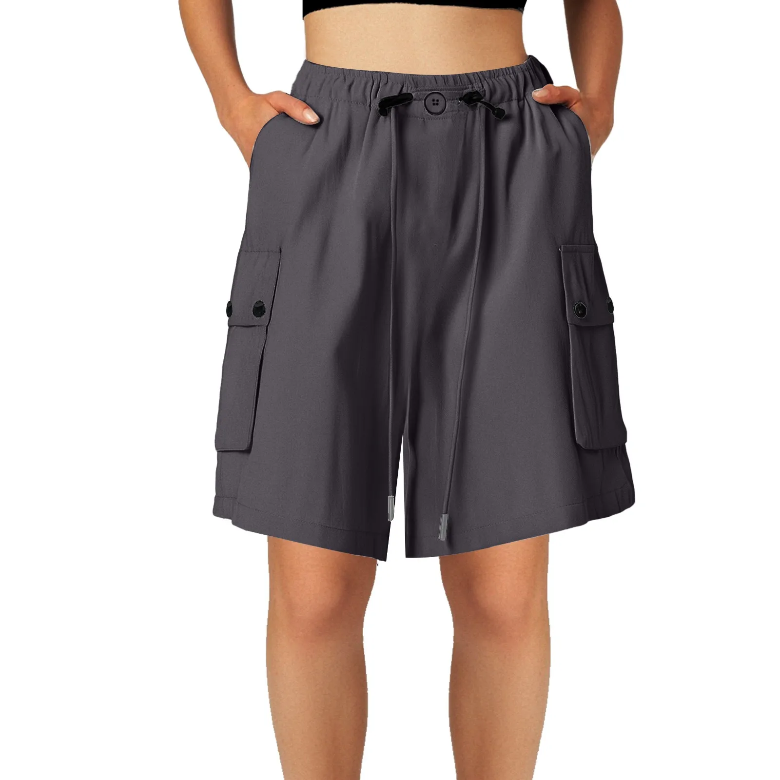 

Summer Knee Length Cargo Shorts Women 2025 Harajuku Wide Leg Shorts Women Streetwear Pockets Baggy Short Pants Female
