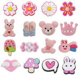 Sale 1Pcs Cute Pink Shoe Charms Pin for Crocs Accessories DIY Shoe Wristband Decoration Women Party X-mas Gifts