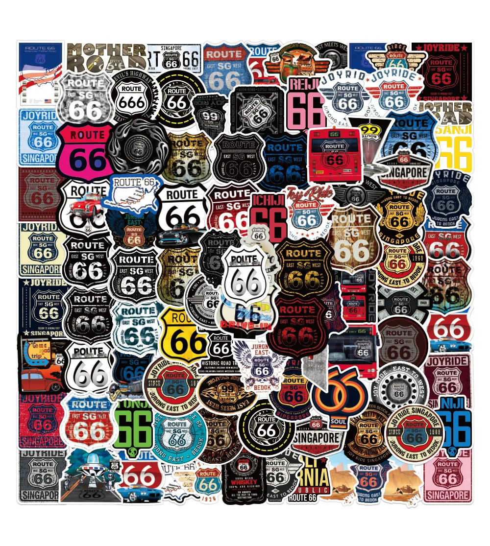 100 Uds. Pegatinas de Ruta 66 letrero de Ruta 66 pegatinas DIY Scrapbooking teléfono equipaje monopatín calcomanías impermeables