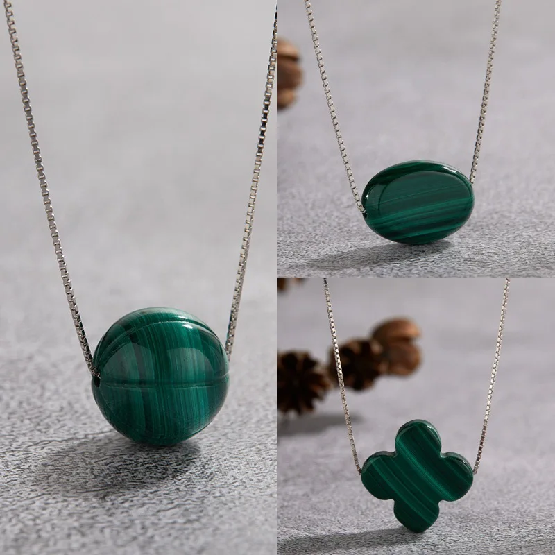 

Special-interest designS925Pure Silver Natural Malachite Gemstone Necklace for Women Simple Elegant Multiple Pendant Hot Sale