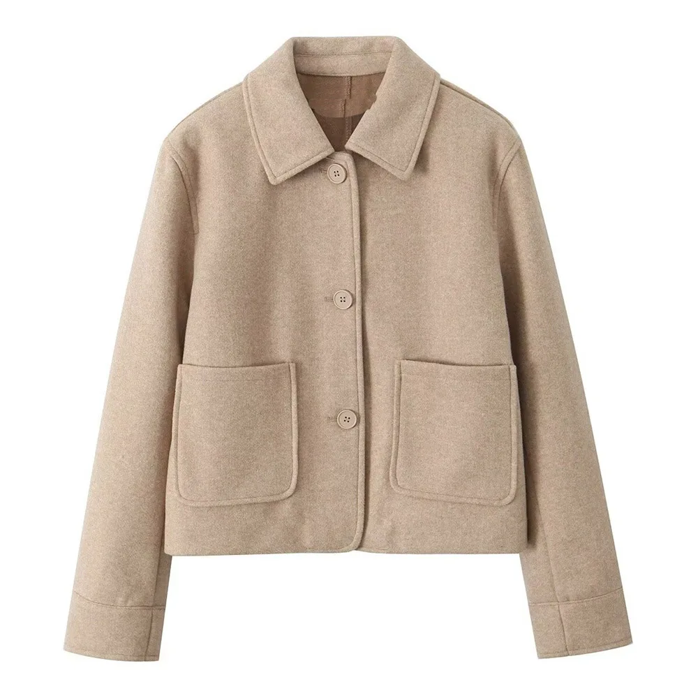 loose single breasted lapel long sleeved short pocket decoration soft coat women\'s autumn and winter new item