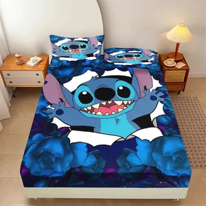 Lilo dan Stitch Dilengkapi Lembar Anime Lembar Pelindung Kasur Non-Slip Stitch Dilengkapi Lembar dengan Sarung Bantal 2/3 Buah 8 set tempat tidur penjualan terbaik 160x200 - №
