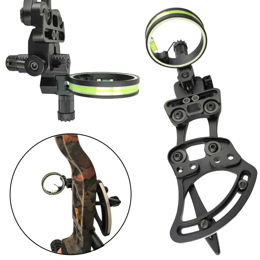 

1pc Archery Compound Bow Sight Fine-Tuning CNC Aluminum Alloy Sight with 0.019inch Optical Fiber Aiming Tool Hunting Shooting