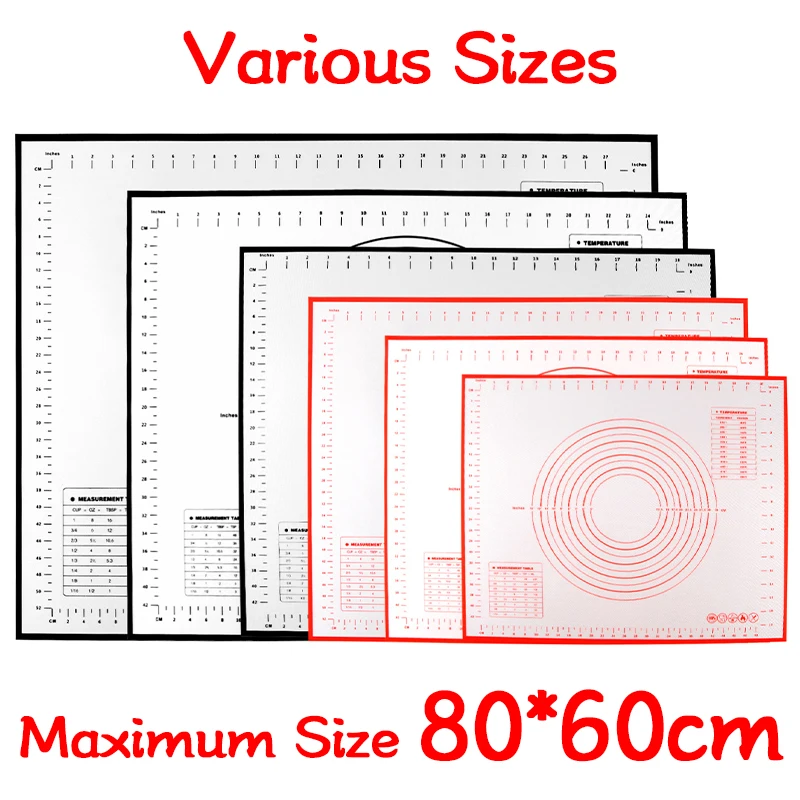 Oversize 80/70/60cm mata silikonowa do pieczenia tocząca się podkładka do ugniatania narzędzia do pieczenia ciasta naleśniki ciasto do pizzy nieprzywierające mata silikonowa do kuchni