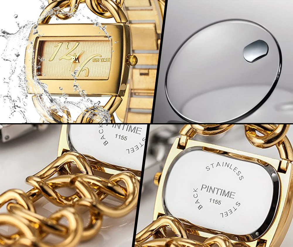 Luxury Gold Diamond Watch Women Quartz Wristwatch Square Rectangle Dial Female Black Gold Clock Fashion Vintage Gold Dress Reloj