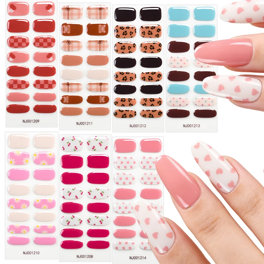 16Tips Spring Summer Daisy Flower Semi-Cured Gel Nail Art Stickers Baked Full Cover Long-Lasting UV Gel Nail Polish Wraps Patch