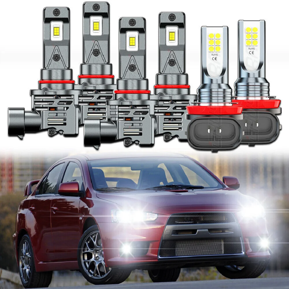 

XWQHJW Car lights For Mitsubishi Lancer 2008-2015 Combo 9005+9006 LED Headlight+H11 Fog Light Bulb Car accsesories