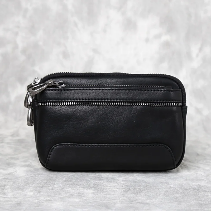 Herren-Gürteltasche aus echtem Leder, horizontal, für Mobiltelefone, Retro-Stil, Oberschicht aus Rindsleder, schlicht, lässig, mit Doppelreißverschluss, JLFGPJ – Detail 6