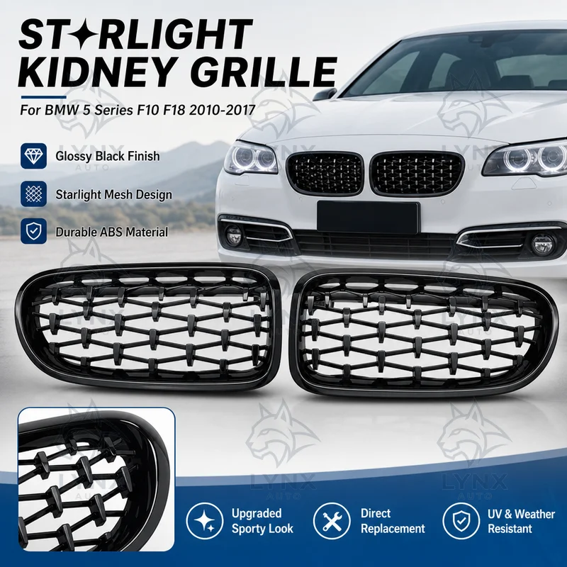 For BMW 5 Series BMW F10 F18 2010-2017 Full Black Starlight Black Dot Glossy Black Frame Mesh Front Kidney Grille
