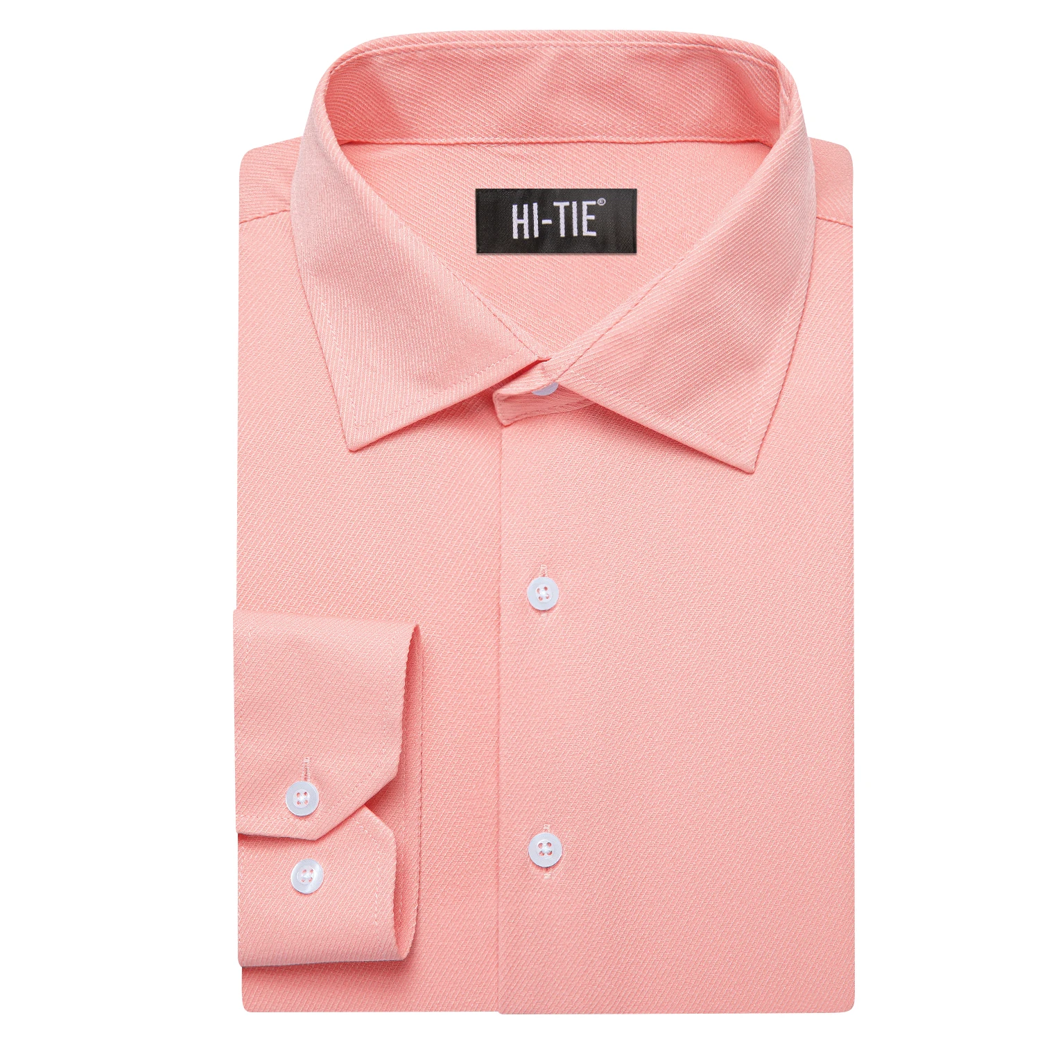 Hi-Tie Mens Shirts Silk Coral Pink Long Sleeve Turndown Collar High Quality Slim Fit Shirt For Men Wedding Business Formal Party