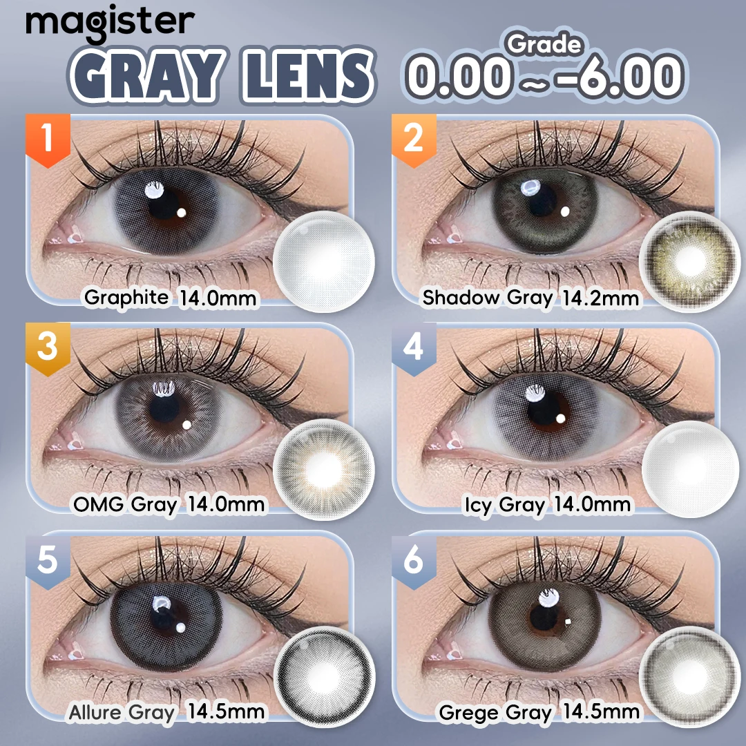 (0,00~-6,00) MAGISTER Gray Series 14,0~14,5mm Kontaktlinsen für Kurzsichtigkeit, geeignet für tiefe Pupillen, farbige Kontaktlinsen, 6 Monate haltbar