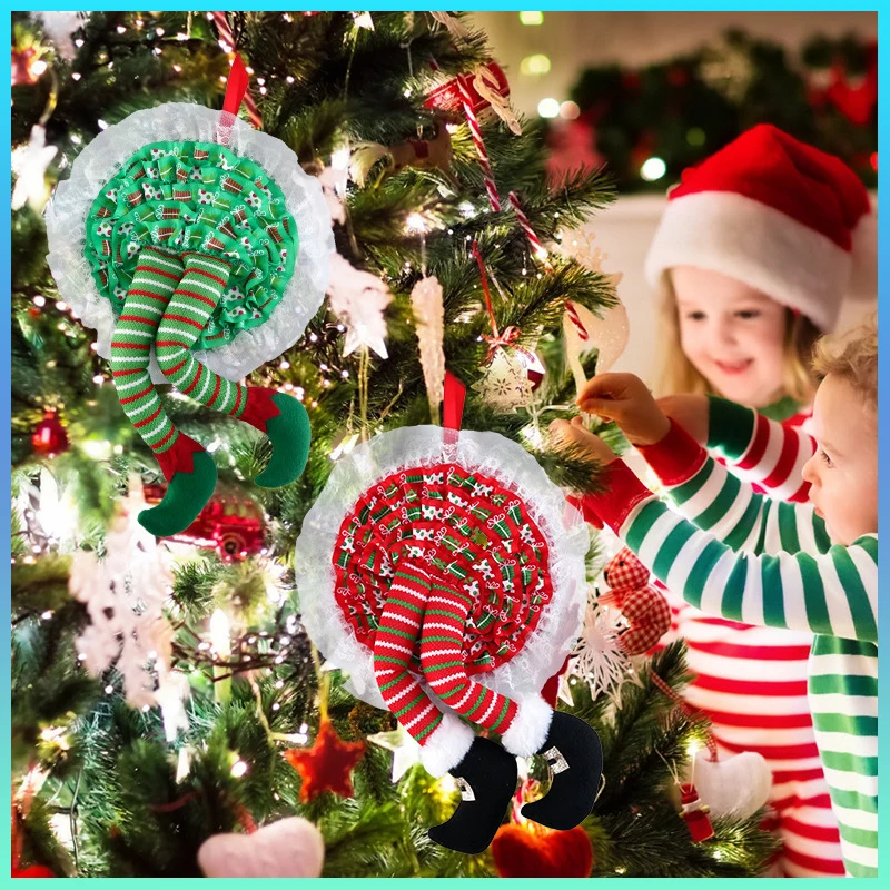 2024 new explosion Christmas garland knitted elf leg tree pendant home decorations car childrens gifts New Year window grilles