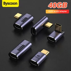 고속 충전 컨버터 USB C 데이터 어댑터, 맥북 8K60HZ 용, USB 4.0 40Gbps OTG C 타입 90 도 어댑터, 100W 5A