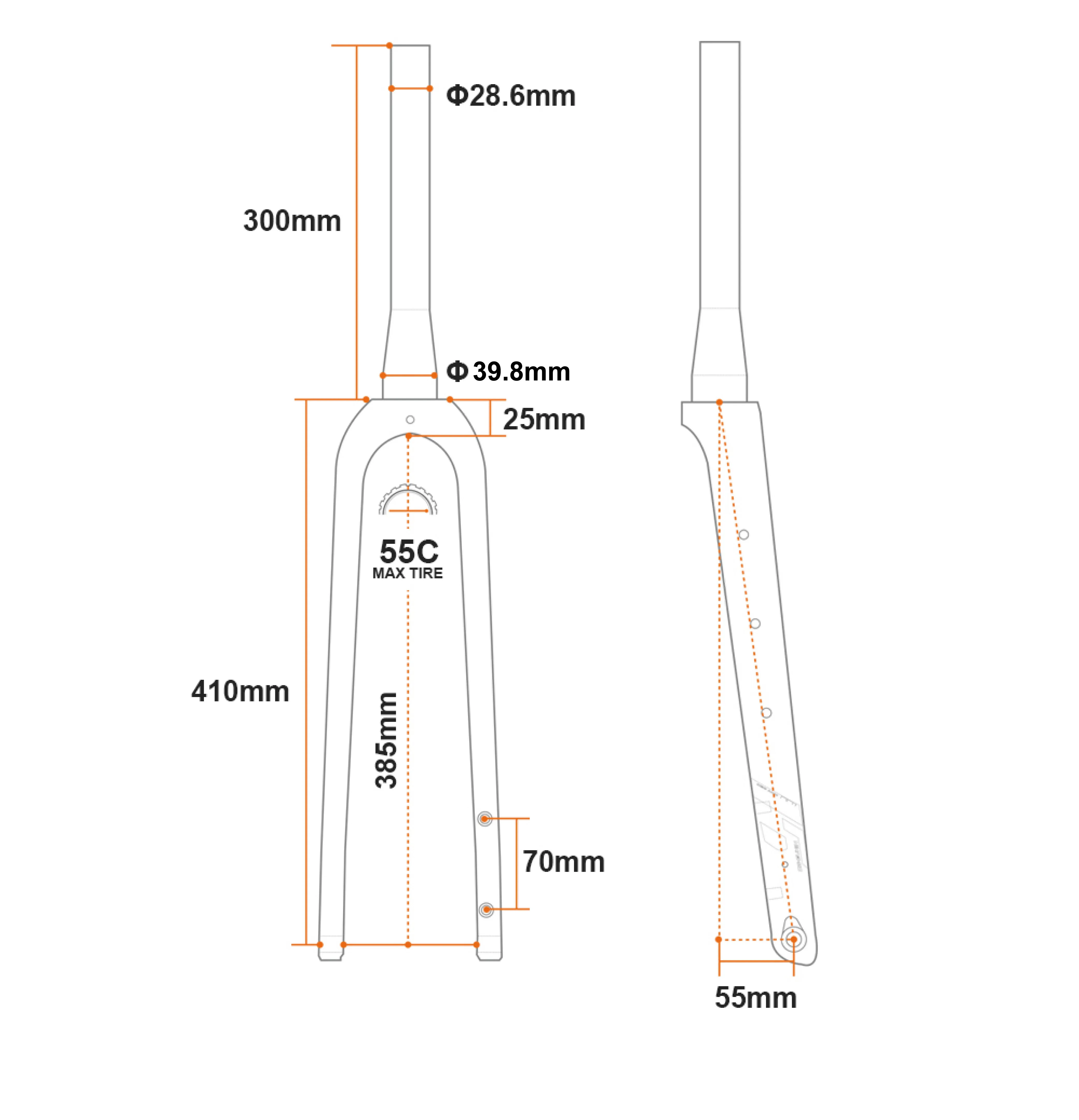 OG-EVKIN FK-020 Gravel-Gabel aus Carbonfaser, konische Gravel-Fahrrad-Vorderradgabel, Fahrradgabel, schwarz matt, 700C x 55C, Steckachse 12x100mm – Detail 5