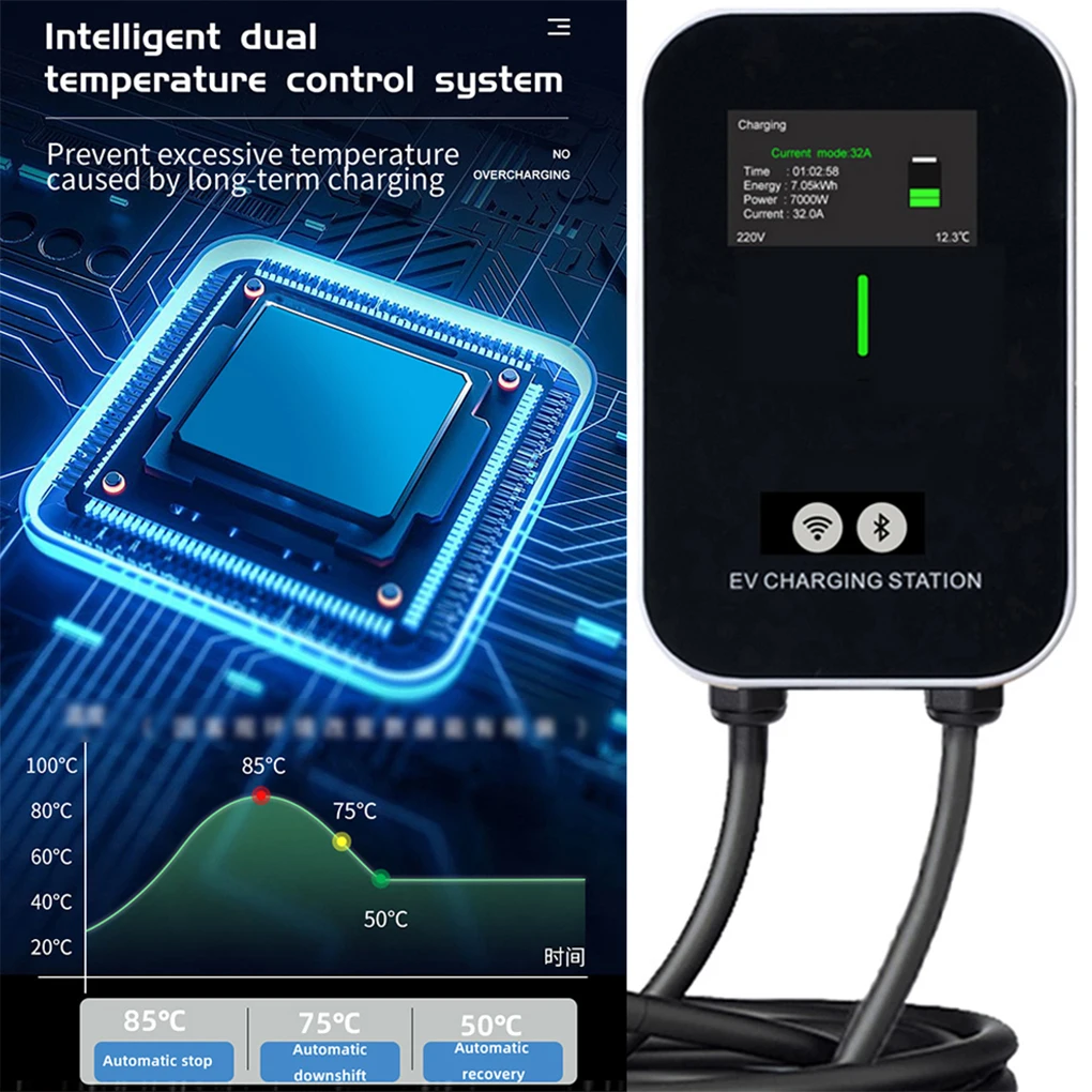 New Energy Electric Vehicle European Standard Charger Post Colourful Screen APP Bluetooth WIFI Version 1/3 Phase 7KW 11KW 22KW