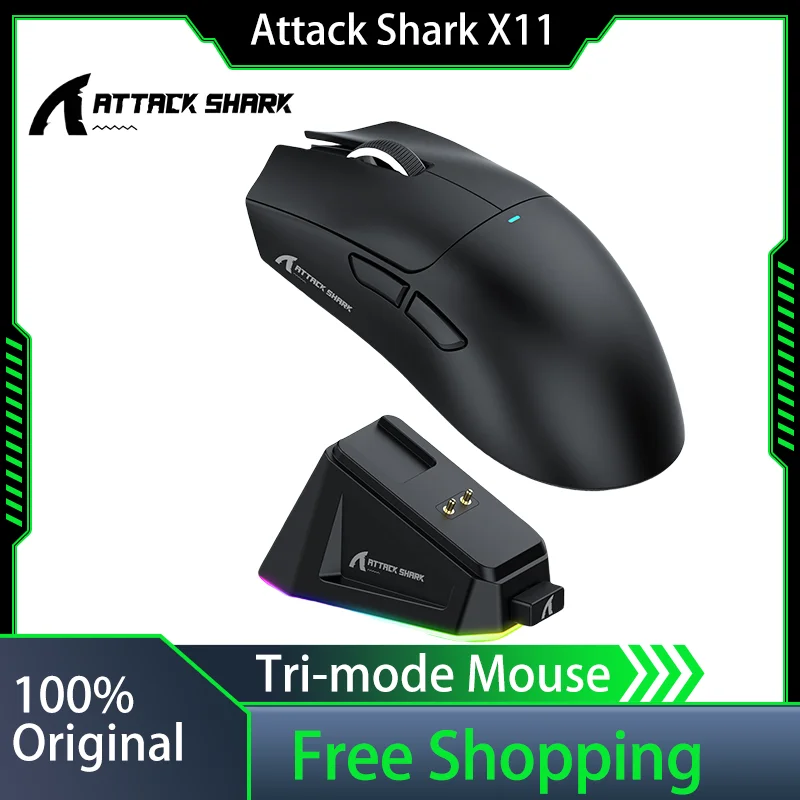 Attack Shark X11 Gaming Mouse Paw3311 Tri-Mode Wireless Bluetooth Mouse Lightweight Ergonomic Magnetic Base Fast Charging Gift